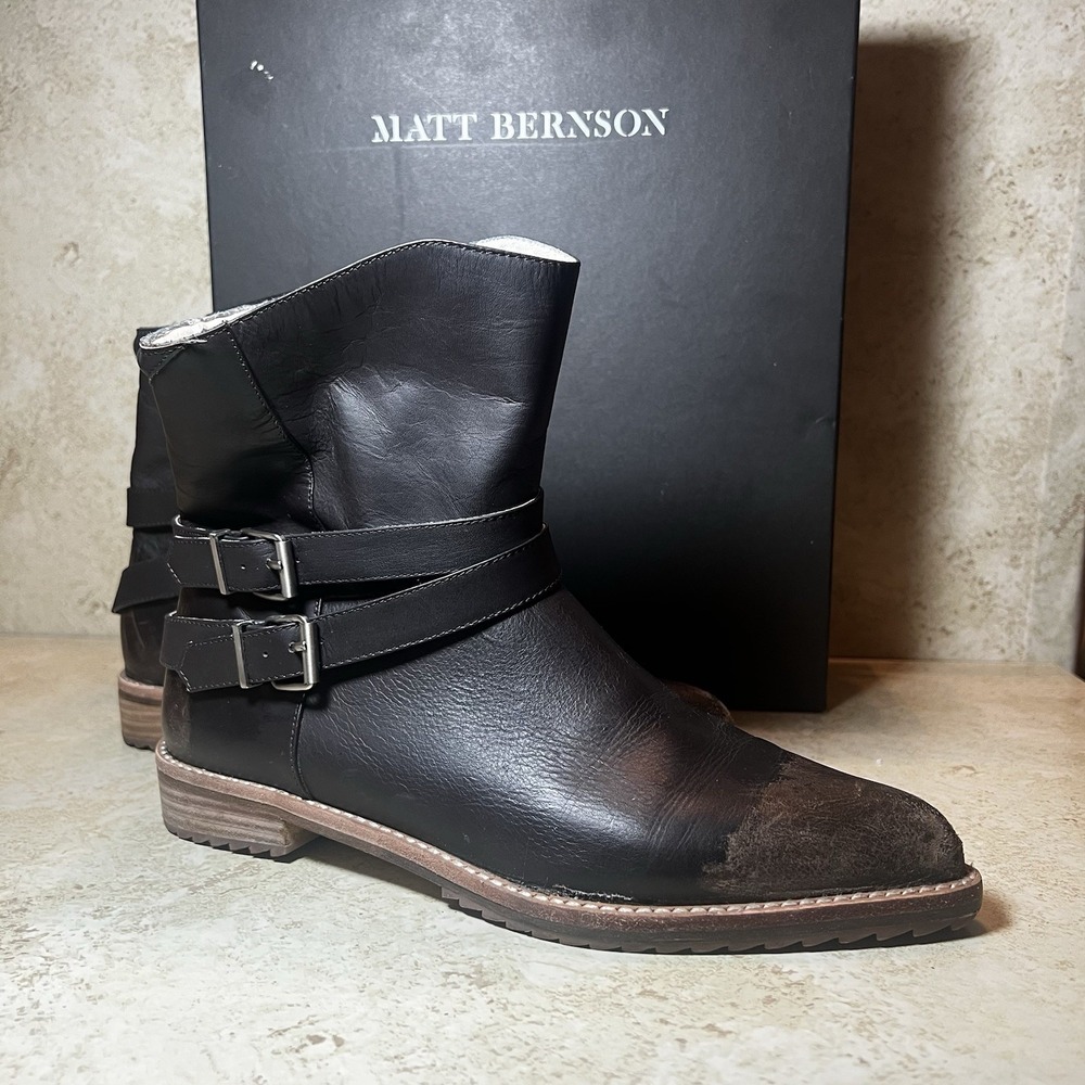 Matt Bernson Women's Leather Boots Sz 8.5 Ankle Buckle Pointed Toe VOX Espresso